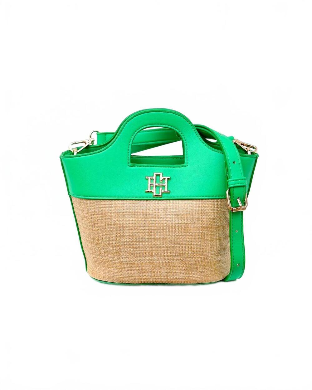 NEW CAROLINE HILL women's emma mini tote bag in natural kelly green